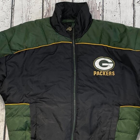 Vintage Green Bay Packers Pro Player 1990s Zip Up Puffy NFL Football Jacket - Picture 3 of 9